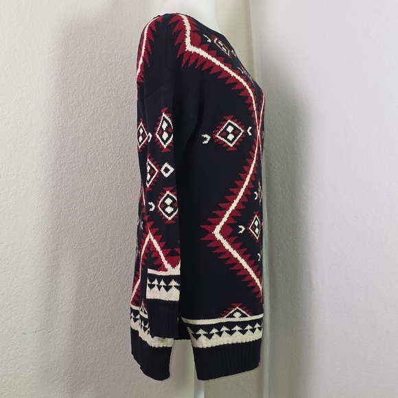 Lauren Ralph Lauren Petite PS Black Red Aztec Geometric Cotton Tunic Sweater - Picture 2 of 12